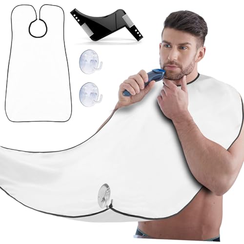 MODY RODY Beard Apron with Suction Cups & Beard Brush Set - Waterproof Beard Bib Apron for Men Shaving Catcher - Beard Hair Catcher for Sink - Black & White
