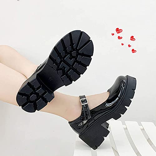 Image of Women's Platform Mary Janes Chunky Heel Ankle Strap Uniform Dress Shoes Heeled Gothic Lolita Oxfords