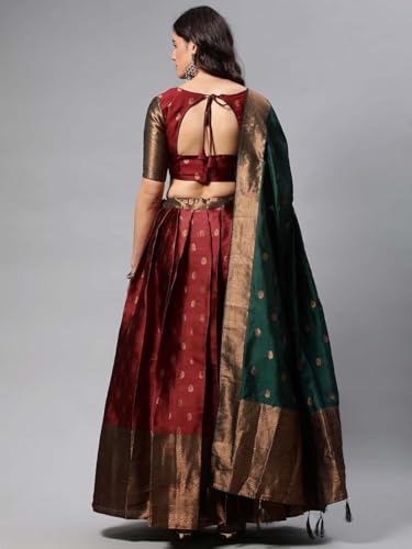 Image of ZITON Women's Indian Traditional Kanjivaram Silk Pure Weaving Lehenga Choli Along With Dupatta And Blouse Piece, Half Saree (Unstitched)