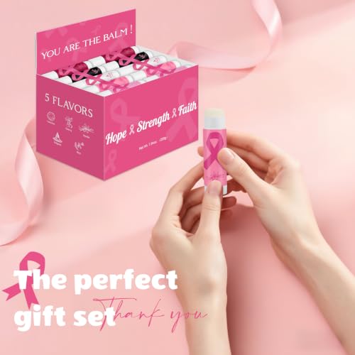 Image of 50 Pack Breast Cancer Awareness Moisturizing Lip Balms Bulk Thank You Gifts Pink Ribbon Party Favors Month You Are The Balm Beeswax 5 Flavors Giveaways Events Supplies Moisture for Women