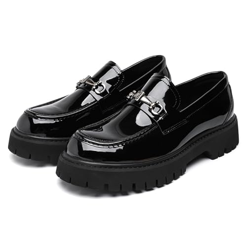 Men's Patent Leather Platform Penny Loafers, Stylish Low Heels, Round Toe Non-Slip Business Casual Shoes