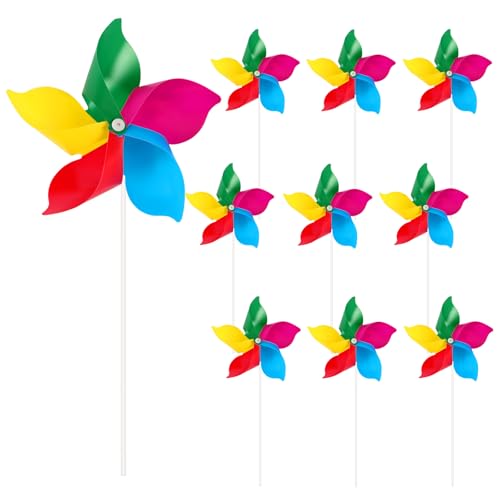 NOVWANG 10 Pack Rainbow Pinwheels, Kids' Party Gifts Flower Wind Spinners, DIY Windmill Crafts, Festival Birthday Colorful Outdoor Decorations for...