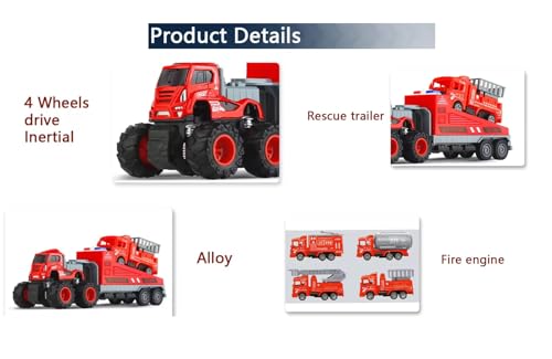 Image of Die Cast Metal Model Fire Engine Truck Toys for Kids Boys 1:43 Friction Powered Fire Safety Truck Miniature Trailer Engineering Rescue Car Toy (4 Design = Sent Any 1 Design)