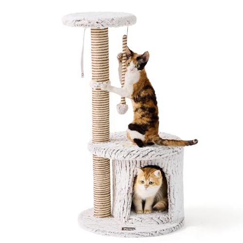 Purzora Cat Tree Tower, Multi-Level Cat Tower Condo with Spacious Elevated Perch, Scratching Post, Cozy Cave, Dangling Toy Ball, Durable Pet House Furniture for Indoor Kittens.