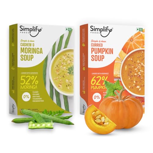 Image of Simplify Cashew & Moringa Soup and Curried Pumpkin Soup - Pack of 2 (Serves 5 to 6) I Each Makes 500ml | 0% Additives and Preservatives