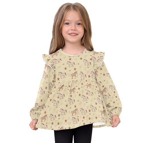 Horse Star Girls Shirts Cotton Long Sleeve Ruffle Toddler Tee Tops3
