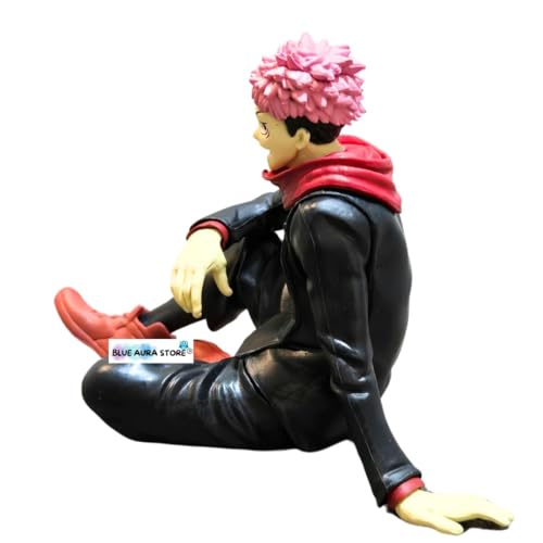 Image of Blue Aura Jujutsu Kaisen Yuji Itadori Height -7.5cm | Mini Figure | Multicolour PVC Collectible | Yuji Sitting Mini