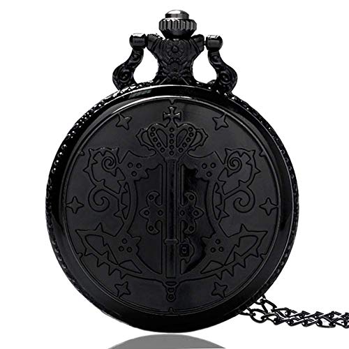 Spacmirrors Uhr, Schwarze Taschenuhr, Butler Sebastian Ciel Cosplay Taschenuhren für Männer, Halskette Taschenuhr Geschenk Cover