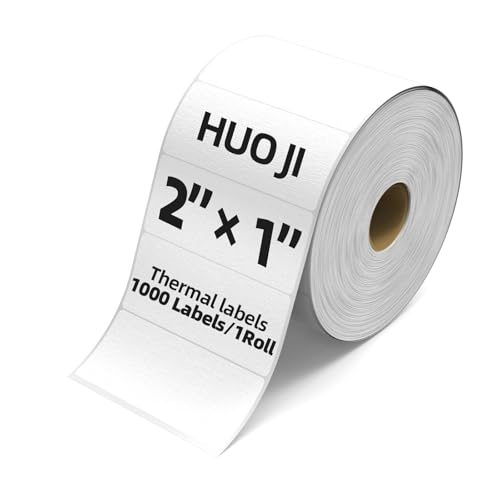 1000 2x1 Thermal Labels Roll, HUOJI White Thermal Printer Labels for Shipping, Barcode, and Packaging, Compatible with Rollo, Zebra, Munbyn Printers(Commercial Grade Stickers)