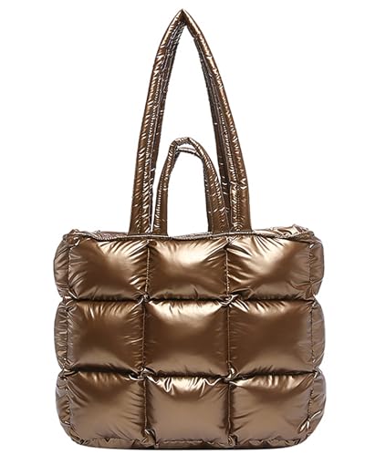 Image of Puffer Tote Bag for Women, Quilted Puffy Handbag, Quilted Shoulder Bag Fluffy Satchel Purse for Work Travel Shopping