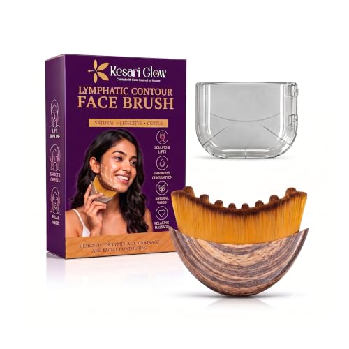 Image of Kesariglow Lymphatic Contour Face Brush for Jawline Sculpting & Facial Massage | De-Puffing, Lymphatic Drainage & Skin Tightening | Soft Bristle Facial Massager for Chin, Neck & Cheeks | Includes Travel Case