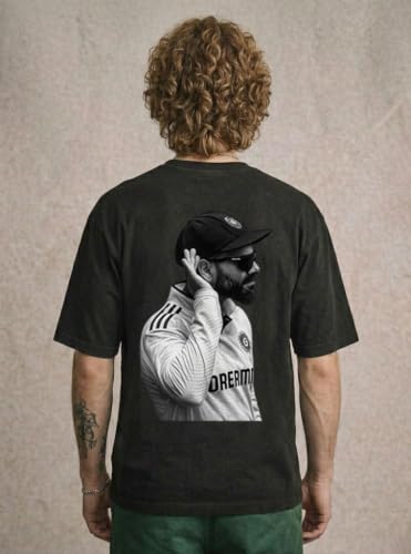 Image of Mens Black Drop Shoulder Round Neck Half Sleeve Graphic Printed T-Shirt | MS Dhoni T Shirt for Men Wicket Keeping Captain Cool Fan Tshirt MSD