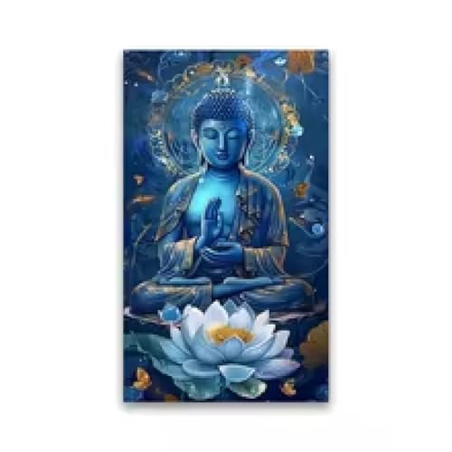 Bouddha bleu décoration murale zen grand format tableau lotus XINBAO - 3
