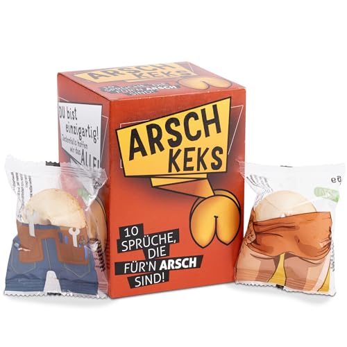 FOOD crew Arschkeks 10x Glückskekse lustig - einzeln verpackt - witzige Geschenke & Scherzartikel - Glückskeks mit Sprüchen auf Deutsch - kleine Mitbringsel & Adventskalender Füllung