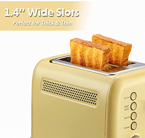 BUYDEEM DT620E Toaster 2 Scheiben, Toaster Edelstahl Vintage mit 7 Bräunungsstufen, Aufwärm und Auftaufunktion, Herausnehmbare Krümelschublade (Gelb) – Bild 5