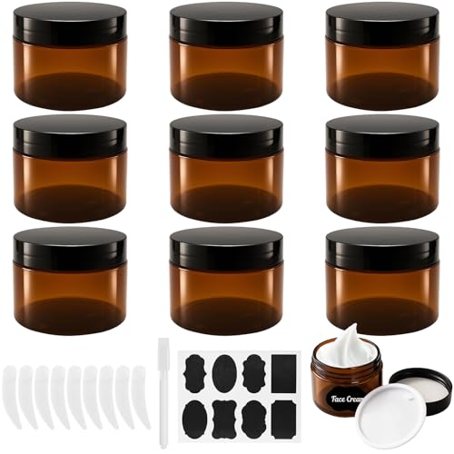 Ysimple 9 Pcs Ámbar Tarros Cosmeticos, 120ml Tarros de Crema de Plástico Envases para Cosmetica, Contenedores Cosmético de Viaje Botes de Plástico para Cosméticos, Cremas, Lociones, Aceites Esenciales