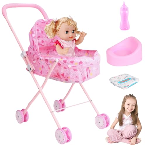 Poussette de poupée pliable jouet simulation enfants avec accessoires
