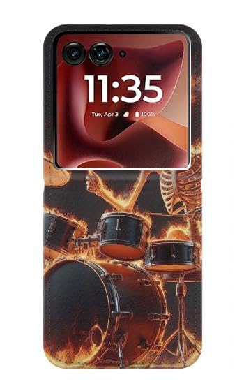 Étui Motorola Razr 70 Ultra à clapet en cuir avec motif Crâne de Feu