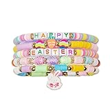 Yiruhe 5Pcs Easter Bracelets Heishi Polymer Clay Elastic Holiday Bracelets Man Woman Party Bracelet (2501)