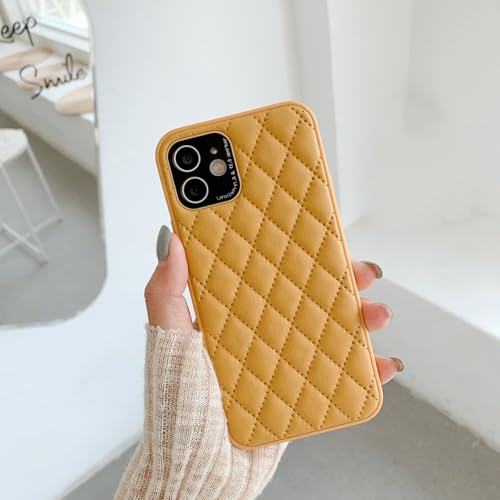 Coque en cuir iPhone 13 Pro Max style treillis luxe et objectif métal jaune