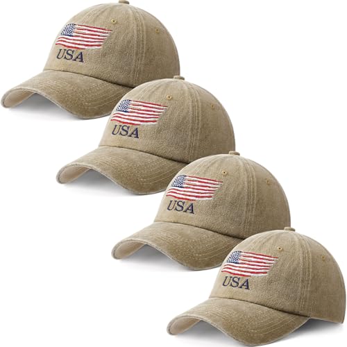 Image of Geyoga 4 Pack USA Flag Baseball Cap Washed