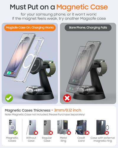 Image of Meifigno Magnetic Wireless Charger for Samsung, 3 in 1 Charging Station Compatible with MagSafe Samsung Charger for Galaxy S26 Ultra S25 Z Fold7 /Flip7, Charger Stand for Galaxy Watch Ultra 8, for Buds