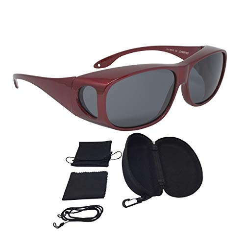 Preisvergleich Produktbild FALINGO Sonnenüberbrille Überzieh Sonnenbrille CLASSIC EDITION polarisiert UV 400 (Rot, Grau)