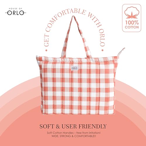 Image of Premium Cotton Waffle Quilted Tote Bag, Large Spacious Handbag for College, Office, Work, Travel, Shopping & Daily Use