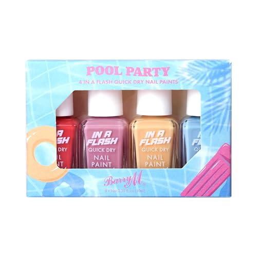 Barry M Pool Party Nail Paint Gift Set | x4 In A Flash Quick Dry Nail Polish | Bright Pastel Shades