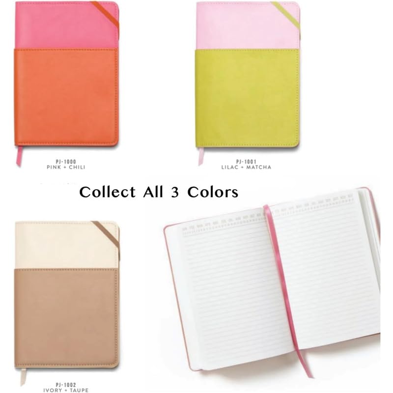 Image of DesignWorks Ink Pocket Journal - Small Vegan Leather Notebook for Writing, Note Taking & Journaling - Wrap-Around Pocket, 192 Lined Pages, 6 inch x 8.5 inch - Pink & Chili