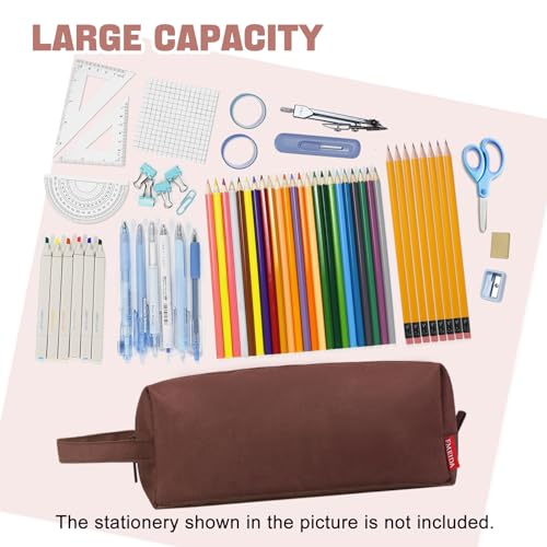 Image of Fmeida Pencil Case Large Capacity Pencil Case Pouch Aesthetic Pencil Bag Pen Holder Office Stationery Organizer Simple Pencil Bag - Chocolate