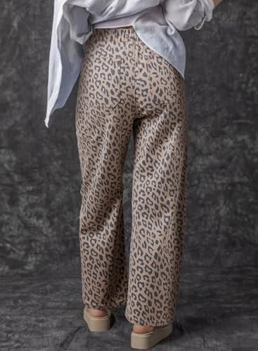 Women's Leopard Baggy Jeans High Waisted Drawstring Straight Leg Denim Pants Casual Barrel Jeans2