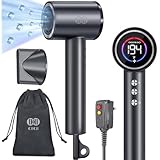 CIICII Ionic Hair Dryer Professional, 120000RPM High Speed Blow Dryer (1600W Brushless/ 3-Speed/ 4-Temp & HD Display) Fast Drying Hairdryer with Portable Bag & Nozzle for Home, Travel & Salon (Black)