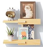 QsQueen Unique Modern Narrow Solid Wood Floating Shelf and Minimalist Wall Mounted Ledge for Bedroom, Living Room, Bathroom, Kitchen, Perfect for Frames, Plants, Candles, and Small Decor
