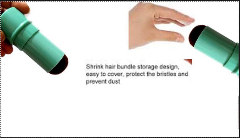 Image of Retractable Pro Beauty Kabuki Makeup Brush - Cosmetic Face Powder Foundation Blush, Slim Portable Brush for Liquid Makeup (Green)