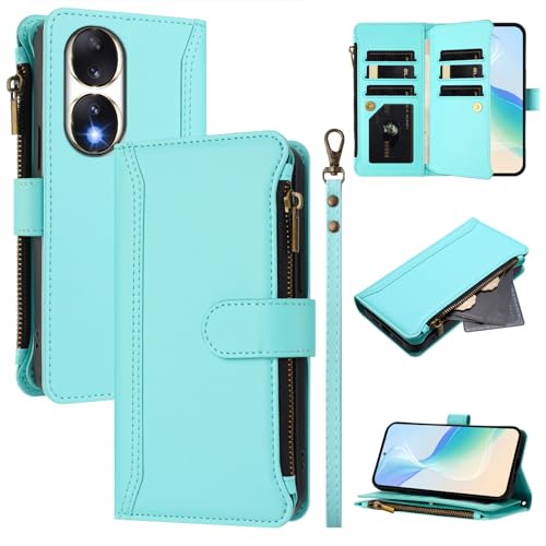 Rfvzubemok Compatible with Honor 90 Lite 5G,Compatible with Honor X50i 5G Cover,Flip Kickstand Double Card Slots Zipper Wallet Case Green2