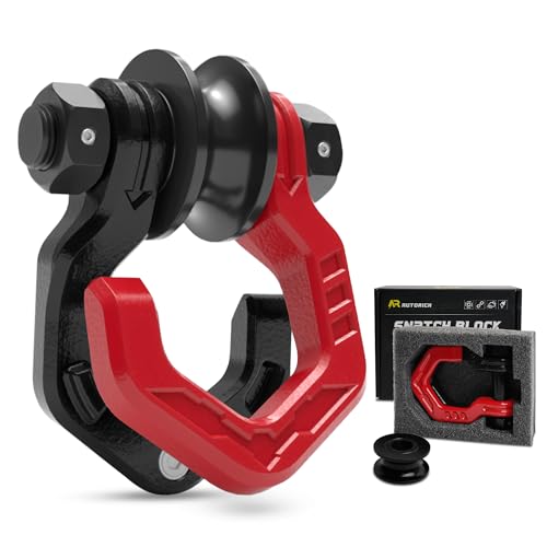 AUTORICH Snatch Block Separate Shackle 3/4 D Ring Shackle with Pulley 57320lbs Break Strength Towing Winch Snatch Block for Off Road Vehicle Recovery Red Black 1-Pack