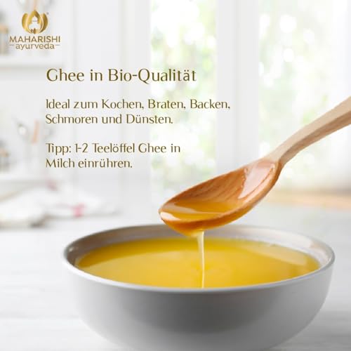 Maharishi Ayurveda Bio Ghee, Gheebutter,Butterfett | Laktose-, zucker und glutenfrei zum Kochen, Braten und Backen | 500 g | 1er Pack