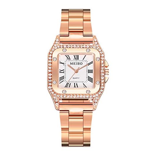Bokeley Womens Rectangle Watch, Lady Stainless Steel Watch,Women Date Quartz Watch Waterproof Simple Wristwatches (C)