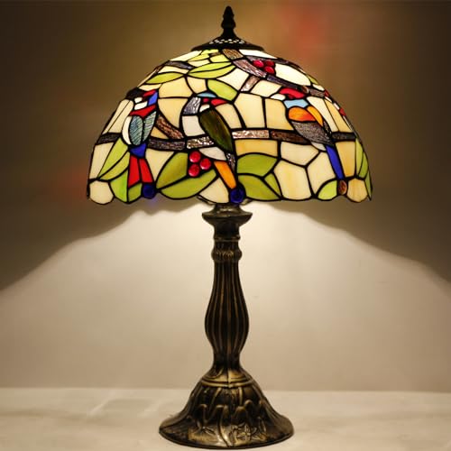 Image of WERFACTORY Tiffany Table Lamp Mix Color Stained Glass Bedside Lamp 18 Inch