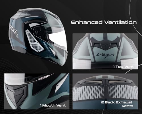 Image of Vega Edge DX Passion Full Face Motorcycle Helmet with Lightweight Shell, Shock Absorbing Liner, Comfortable Interior, Ventilated Fit, Aerodynamic Build, and Trendy Black Grey Finish Black Grey-L