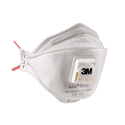 Image of 3M Aura Disposable Respirator 9332A+, FFP3, Non Woven Fabric, Flat Fold Mask, Elastic Headband Anti Air Pollution Respirator (Pack of 20)