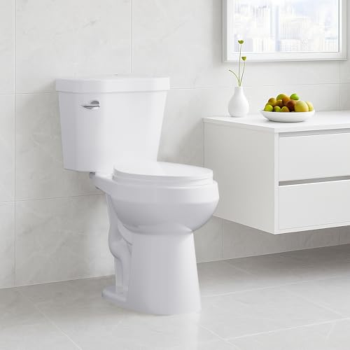 Two Piece Toilets Round, 19" ADA Comfort Height Toilet for Bathroom, 1.28 GPF Powerful Flush, 12 Inch Rough In