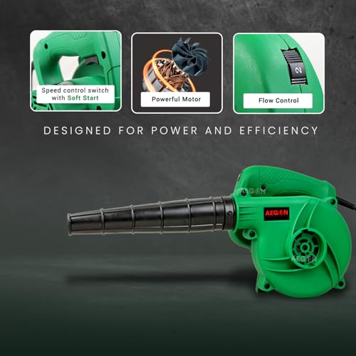 Image of AEGON V700 700W Heavy Duty Electric Air Blower with Nozzle | Variable 6-Speed Motor, 16000 RPM | 4.5 m /min High Airflow | Copper Motor | Dust Cleaner for Home, Car, Garden, Office (Green)