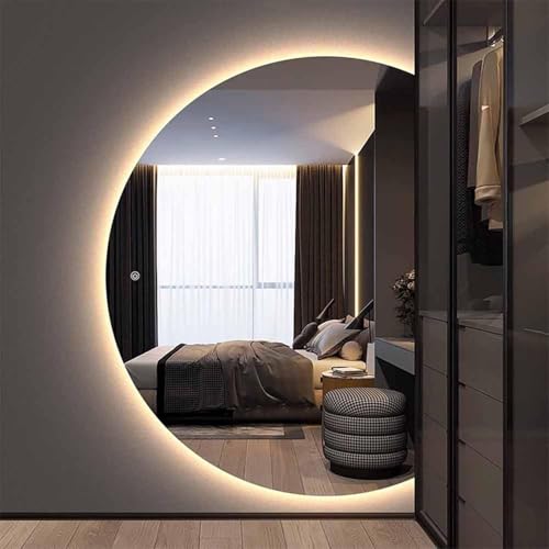 Aenmezen Semicircular LED Espejo Maquillaje 90x60cm, Grande Espejo Antivaho de Baño Pared Iluminado 90x130cm, 3 Temperaturas de Color Ajustable(Right Semicircle,28x43 Inches)