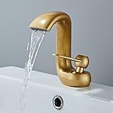 ✅Hochwertiges Material - Der wasserfall wasserhahn aus robustem messing,Durch mehrfaches aufdicken der galvanikschicht, mit oberfläche aus gebürstetem gold, hervorragende oxidationsbeständig und abriebfestigkeit, behalte es hell wie neu