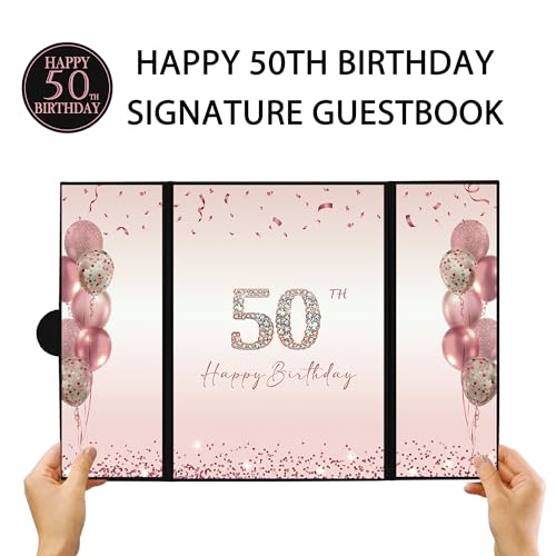 Image of DARUNAXY Black & Rose Gold 50th Birthday Alternative Signature Guest Book