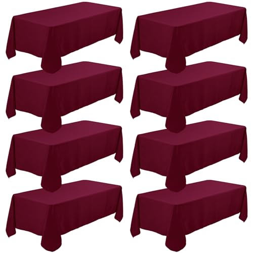 8 Pack Premium Burgundy Tablecloth 60 x 102 Inch, Rectangle Table Clothes for 6 Foot Rectangle Table Washable Polyester Fabric Table Covers for Wedding Party Reception Banquet Buffet
