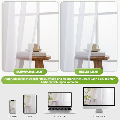 Runyéla Stores Gardinen mit Kräuselband 2er Set, Voile Schiebegardinen 145 x 140 (HxB), Transparent Gardine, Vorhang Weiß, Vorhänge für Wohnzimmer Schlafzimmer Sheer Curtain