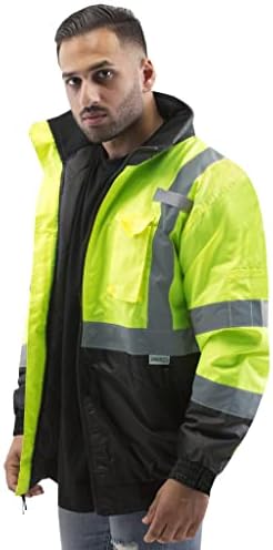 JORESTECH Safety Bomber Jacket Waterproof Reflective High Visibility Yellow/Lime ANSI Class 3 Level 2 Type R JK-01 (XL)